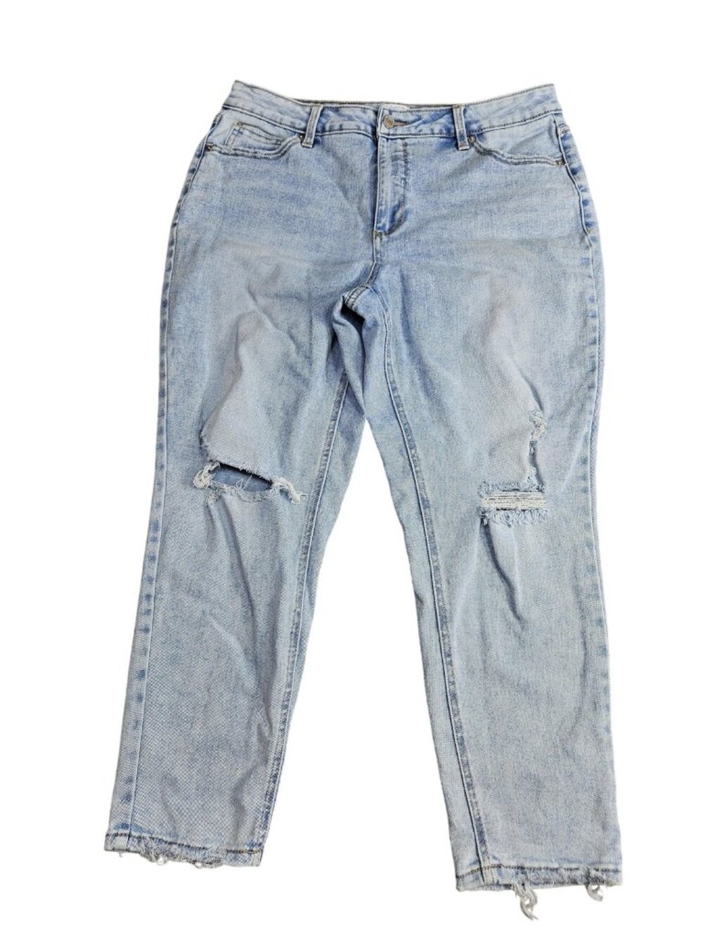 Time And Tru Straight Jeans Womens 14 Blue Light Wash High Rise Distressed Denim